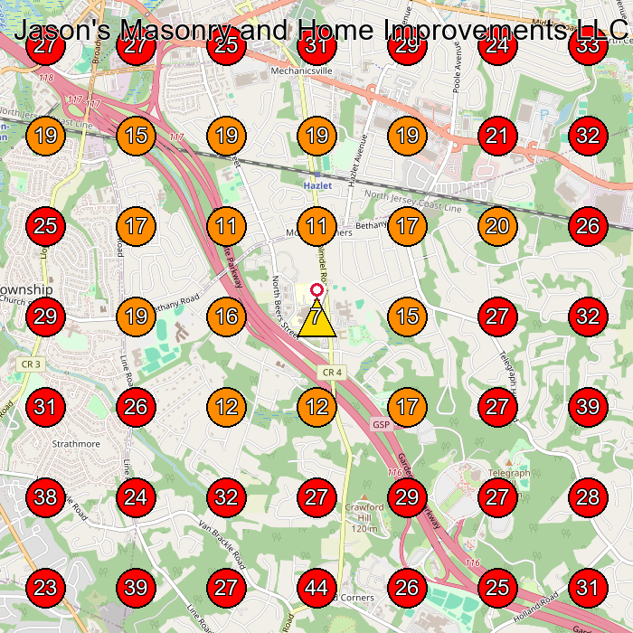 Jason's Masonry and Home Improvements LLC GeoGrid visibility map for Masonry Contractor in Lincroft